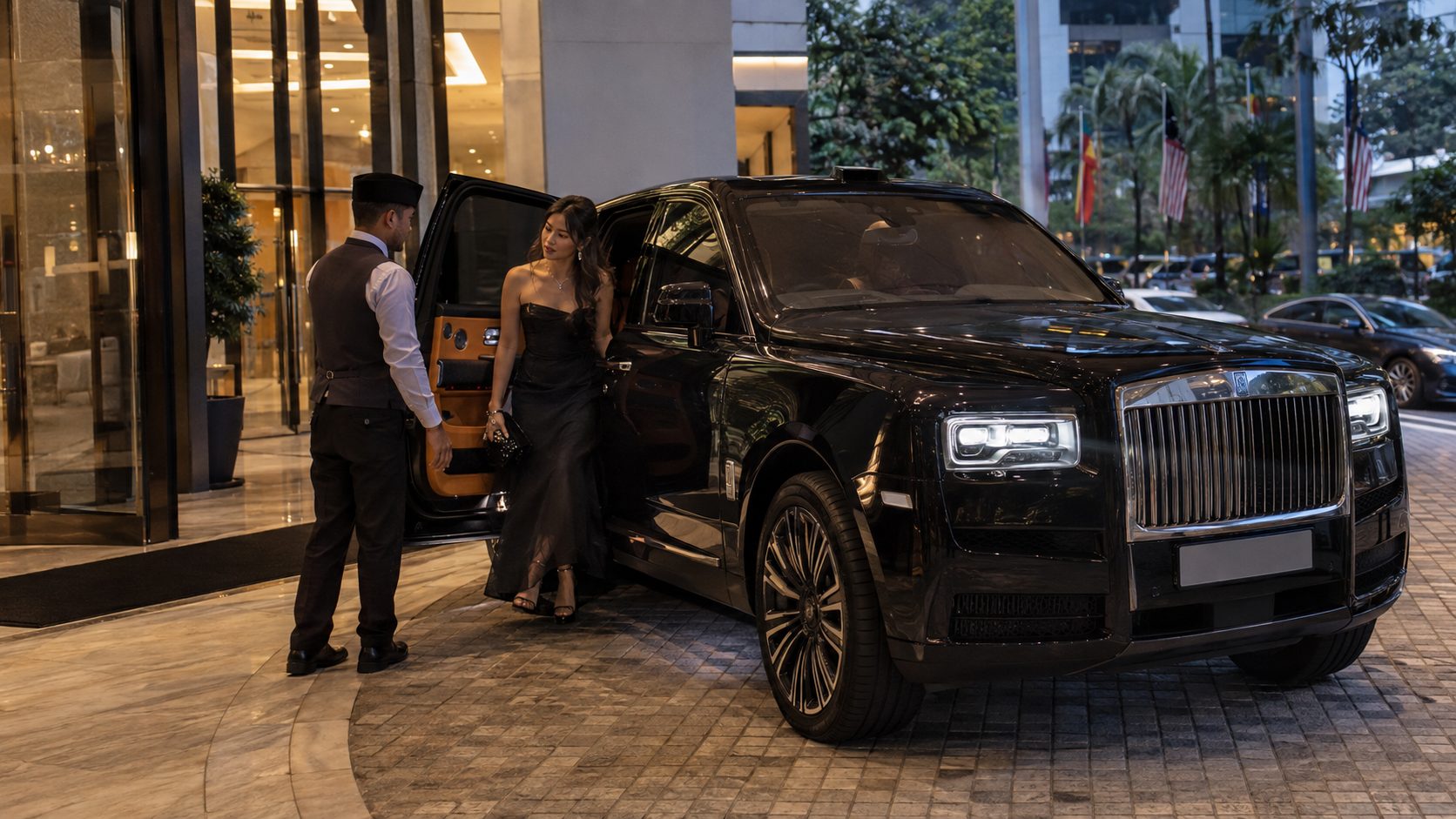 Luxury SUV arriving at a hotel entrance